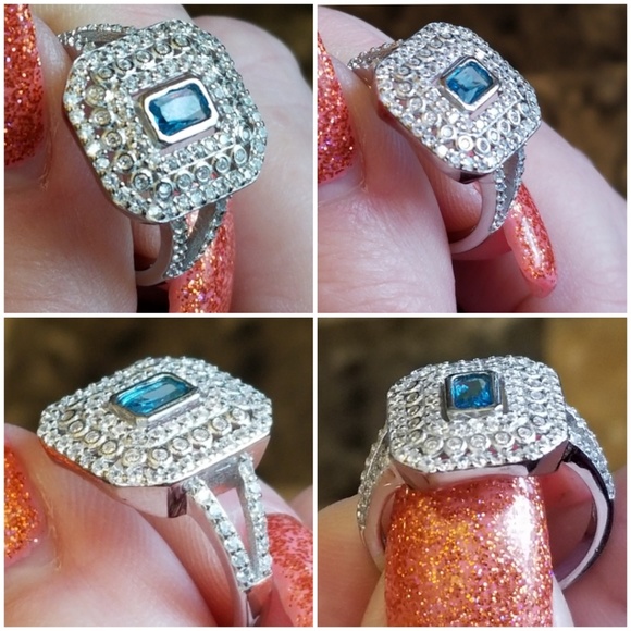 Genuine 2ct Aquamarine/White Sapphire Ring Size 8 - Picture 5 of 6